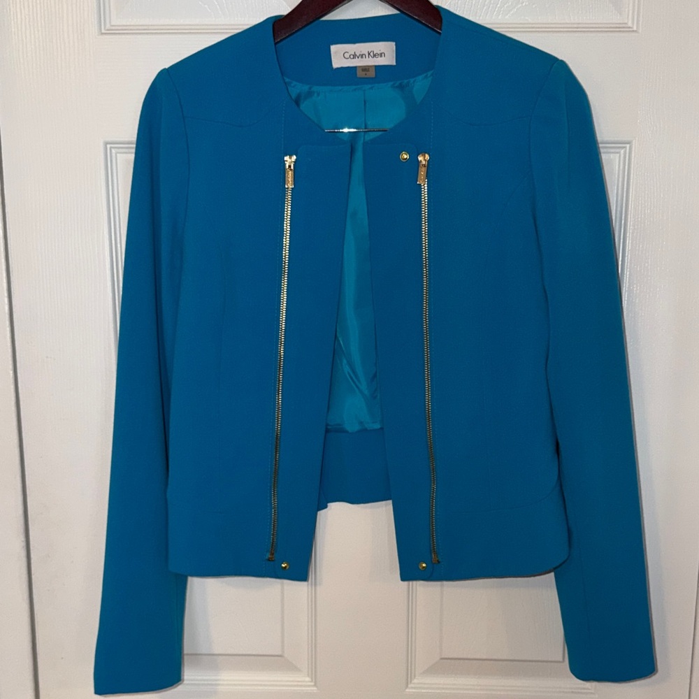 Calvin Klein Vibrant Blue Blazer with Gold Accents - Picture 1 of 3